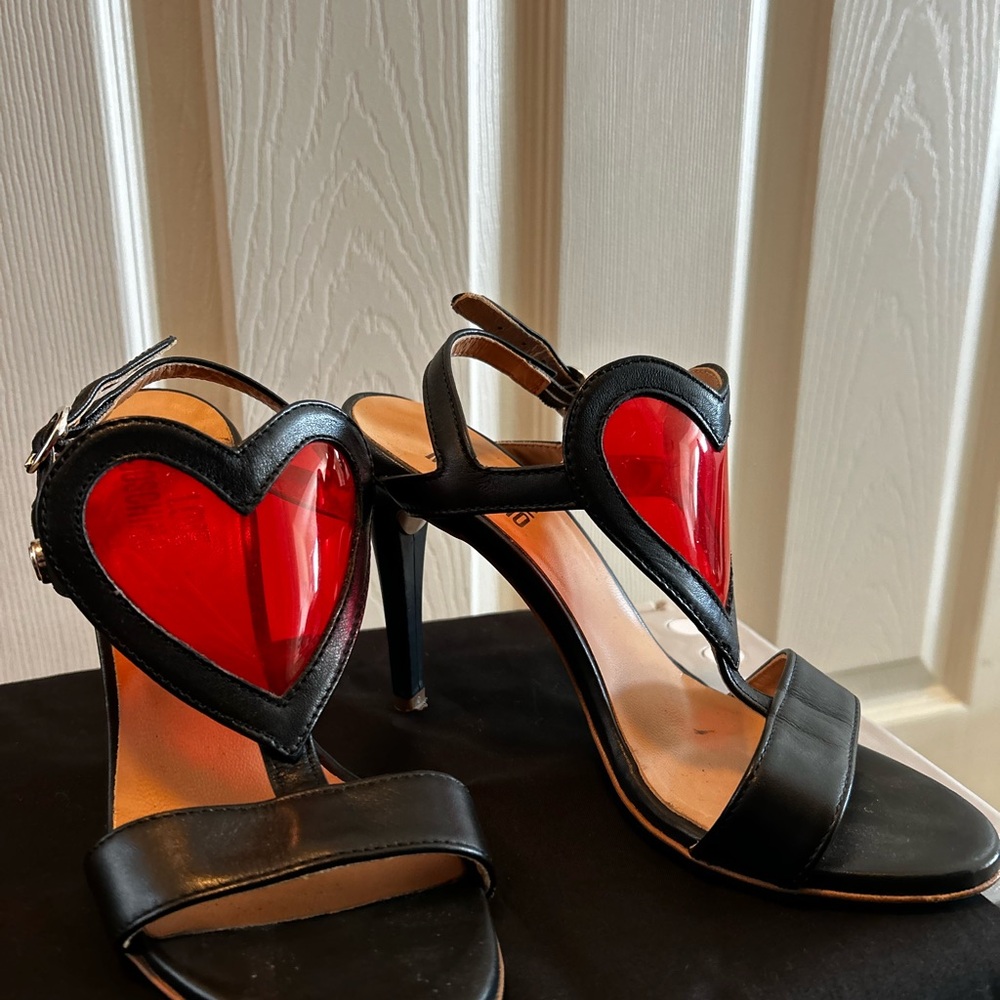 Love Moschino Black Heeled Sandals with Red Heart Detail